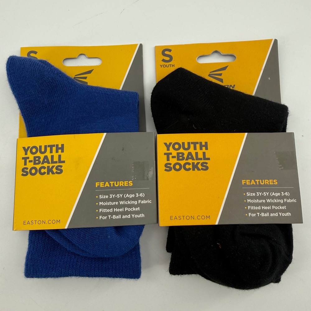 Easton Kids Small T-Ball Socks Blue Black Moisture‎ Wicking 2 Pair Set Baseball